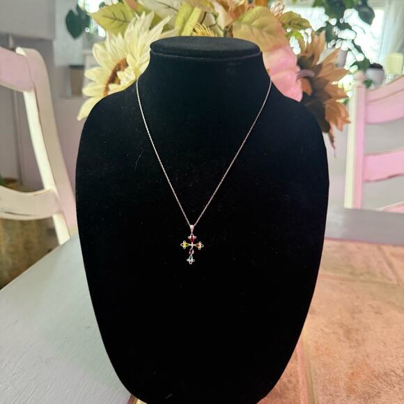 925 Sterling Silver CZ Cross Pendant Necklace - Picture 3 of 8